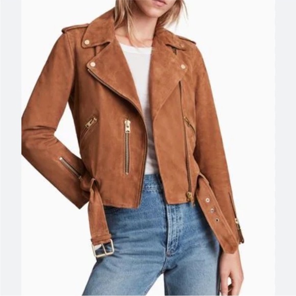 All Saints Suede Balfern Biker Moto Jacket Size 00 - Picture 5 of 13